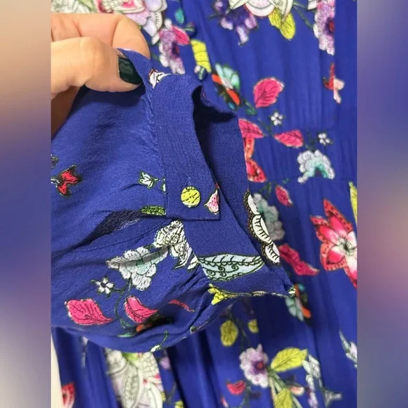 Maeve Anthropologie Maplewood Blue Floral Long Sleeves Button Dress Size XL - Picture 6 of 14
